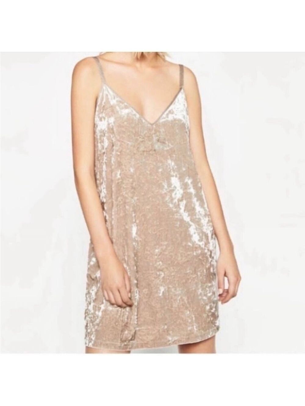 ZARA champagne crushed velvet lightweight pullover dress size small